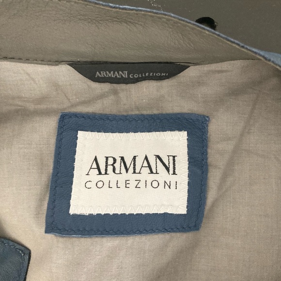 Blue leather Armani jacket size 40 American. Worn once it’s perfect condition. - Picture 2 of 2